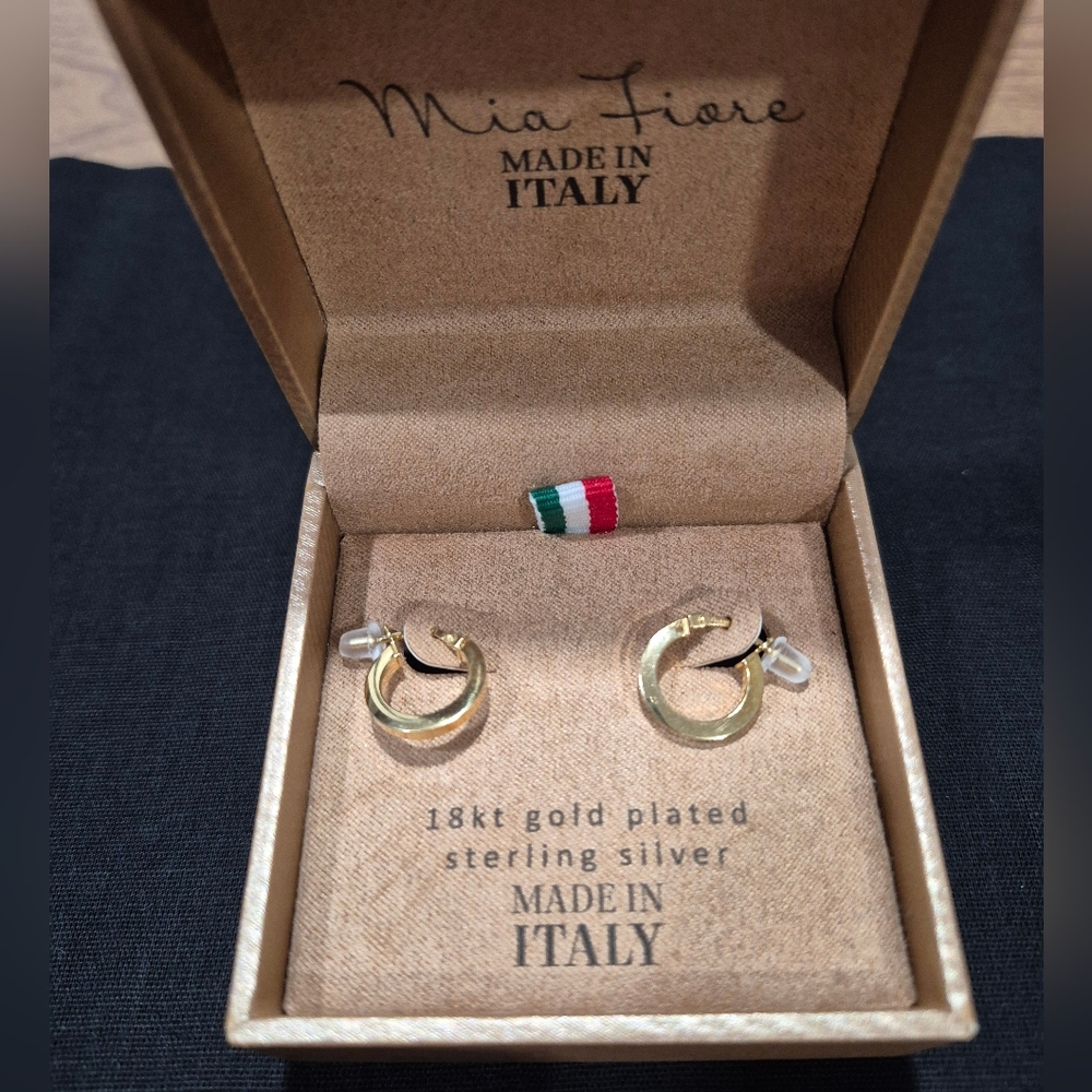 NIB Mia Fiore 18kt Gold Plated Sterling Silver Flat Hoops